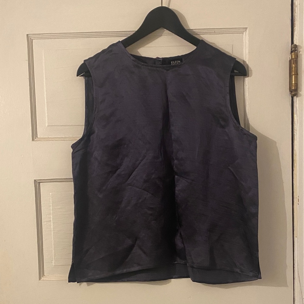 Eileen Fisher Dark Blue Sleeveless Blouse Linen/ silk